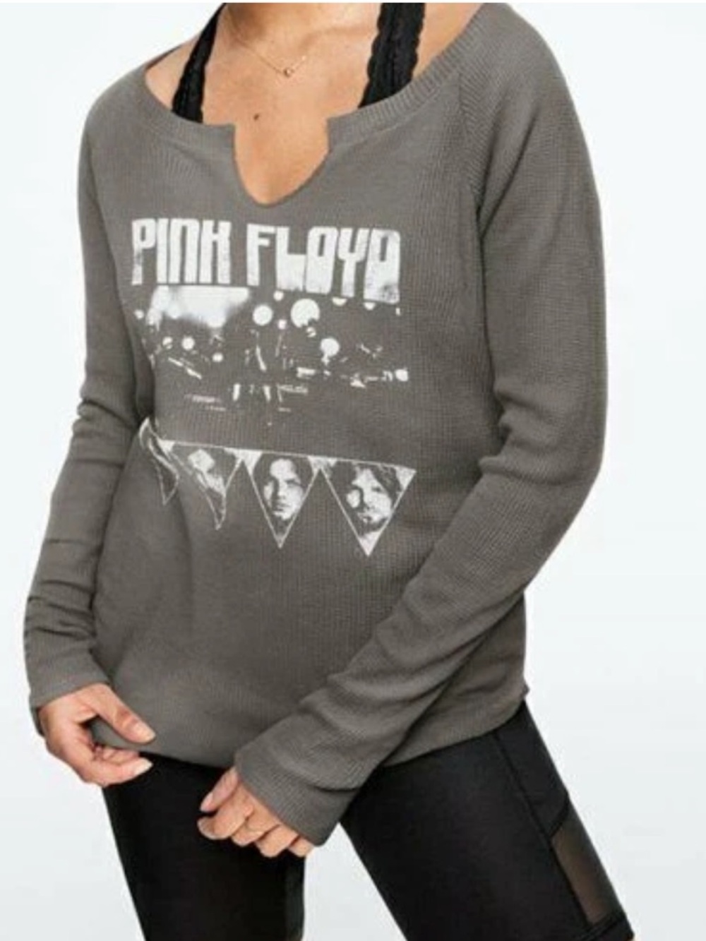 PINK Victoria's Secret Knit Riot Pink Floyd
Waffle Knit Gray Tee Size XS